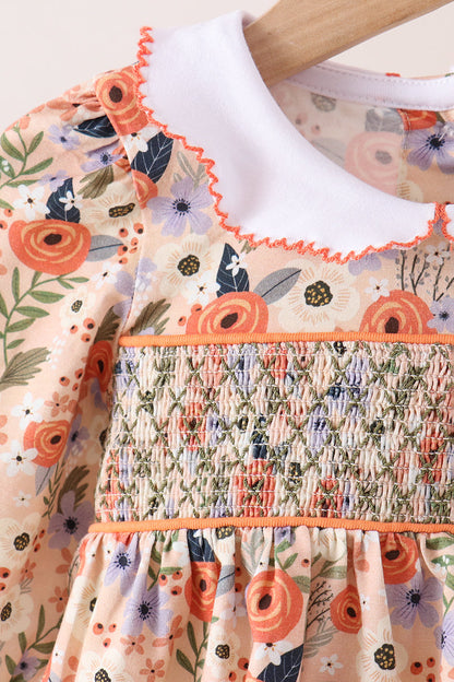 Coral Floral Smocked Bloomer Set