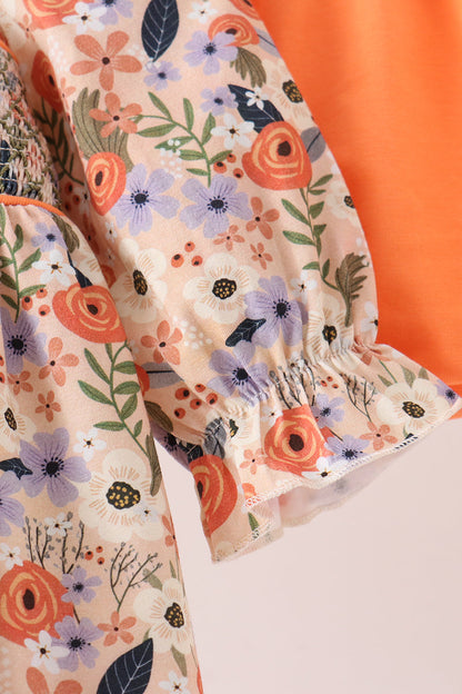 Coral Floral Smocked Bloomer Set