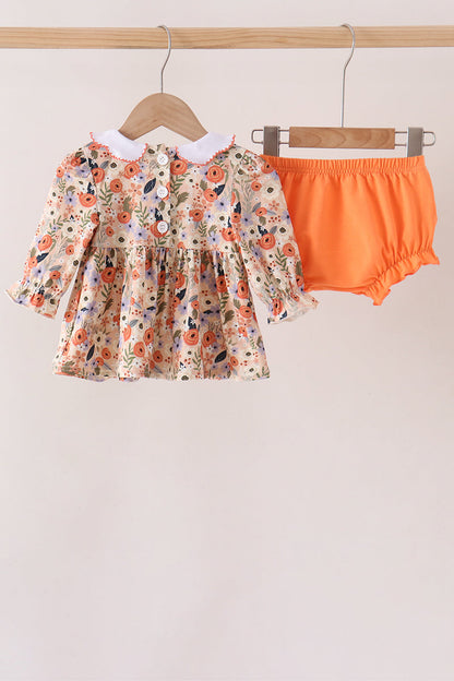 Coral Floral Smocked Bloomer Set
