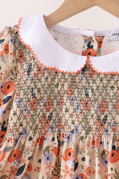 Coral Floral Smocked Dress