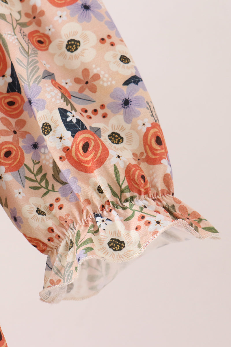 Coral Floral Smocked Dress