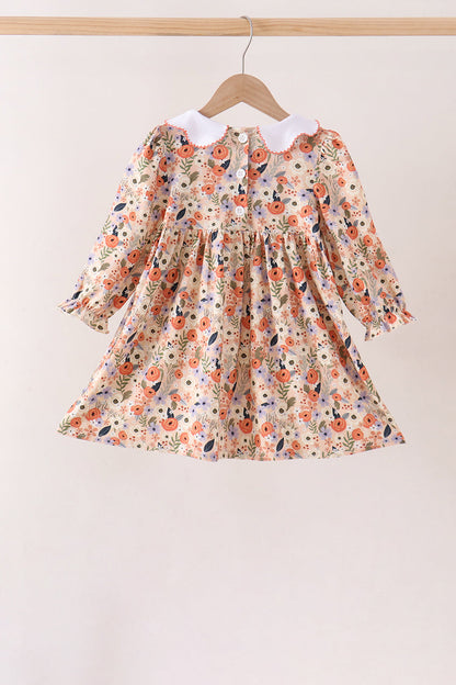 Coral Floral Smocked Dress