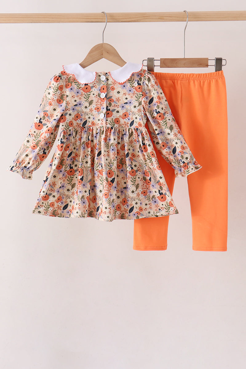 Coral Floral Smocked Pants Set