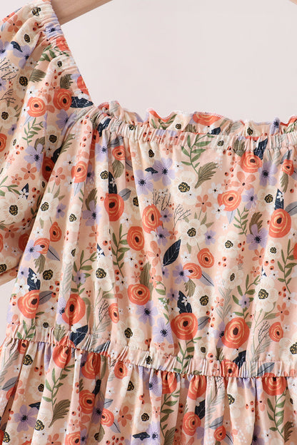 Coral Floral Tiered Mom Dress