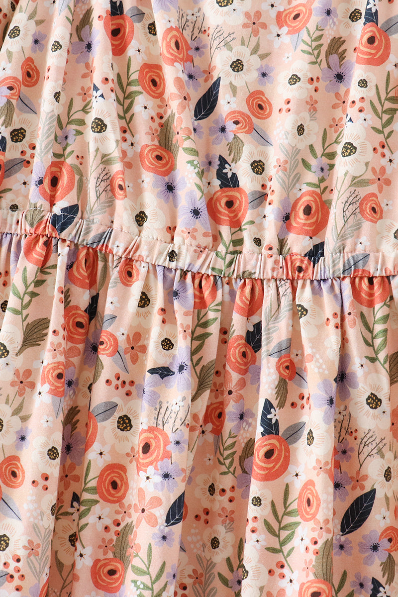 Coral Floral Tiered Mom Dress