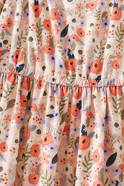 Coral Floral Tiered Mom Dress