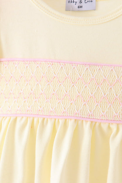 Cream Smocked Bow Bloomer Set