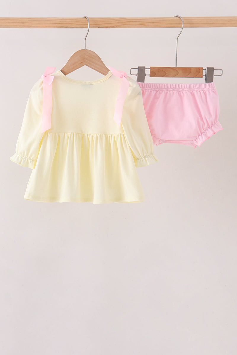 Cream Smocked Bow Bloomer Set