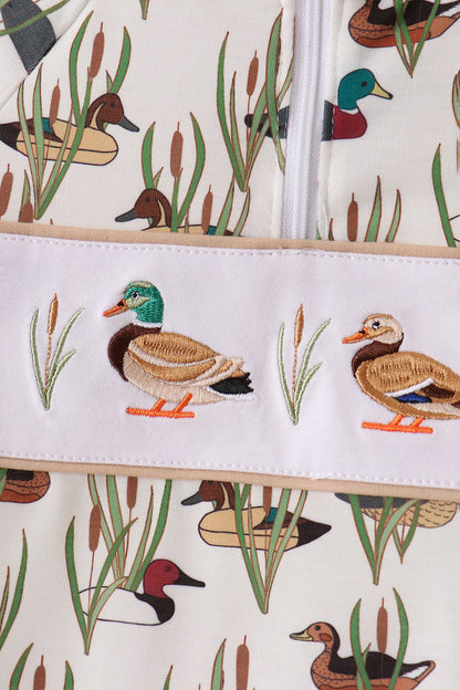Duck Embroidery Half-Zip Pullover
