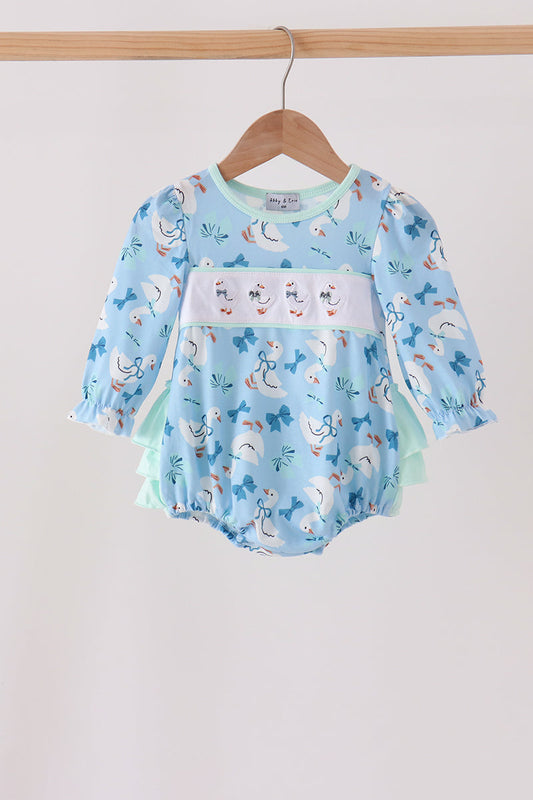Blue Goose Bow Embroidery Ruffle Bubble