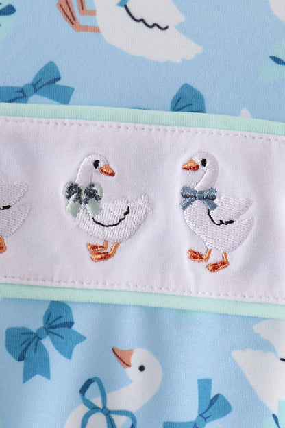Blue Goose Bow Embroidery Ruffle Bubble