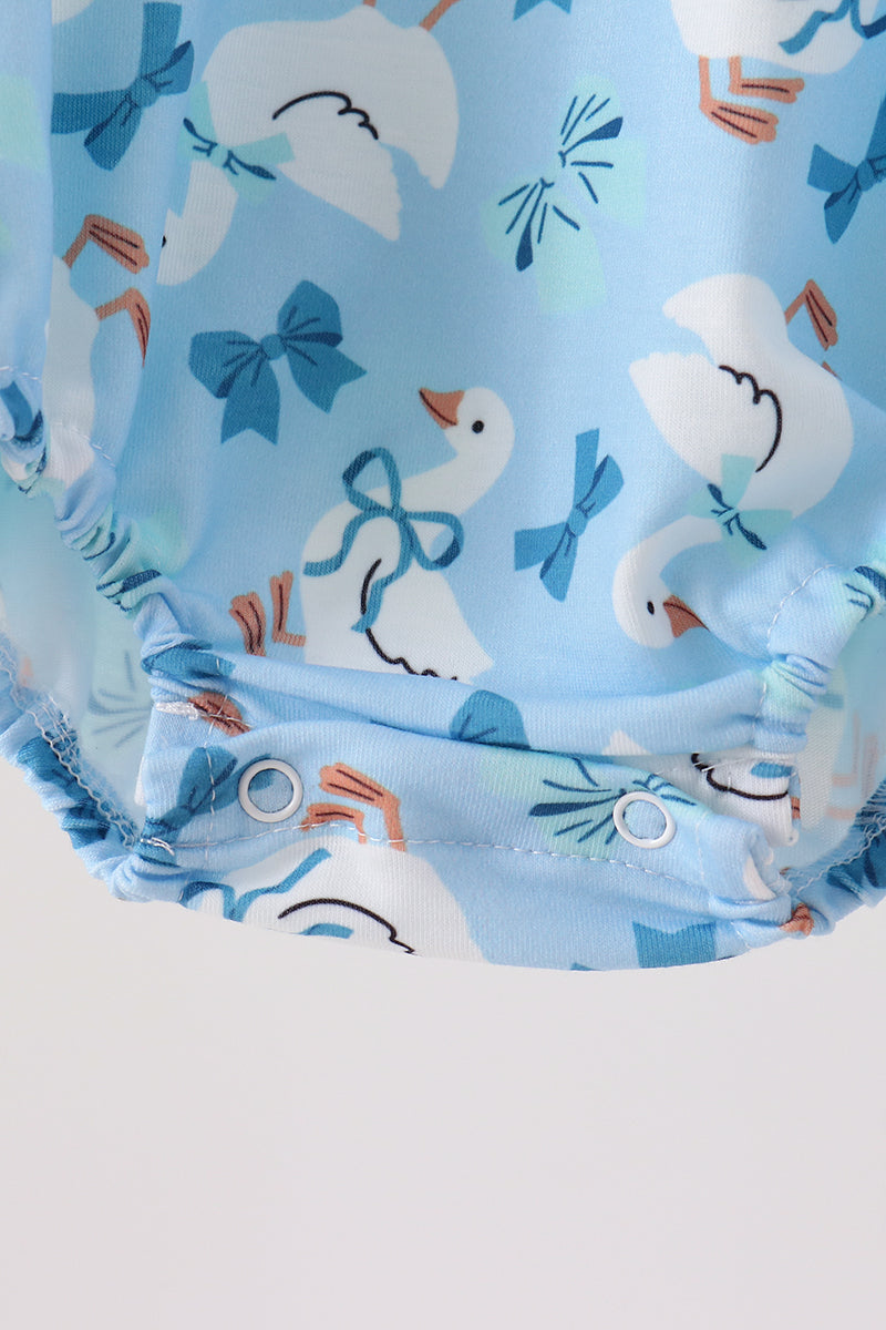 Blue Goose Bow Embroidery Ruffle Bubble
