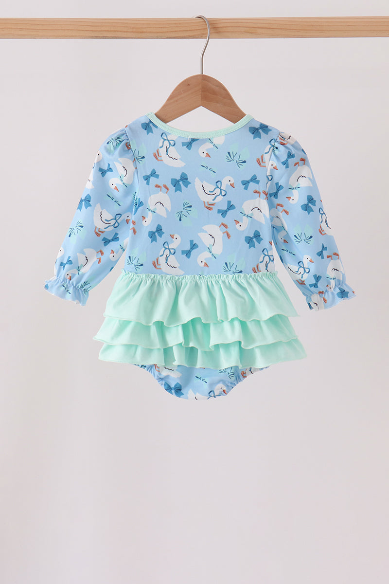 Blue Goose Bow Embroidery Ruffle Bubble