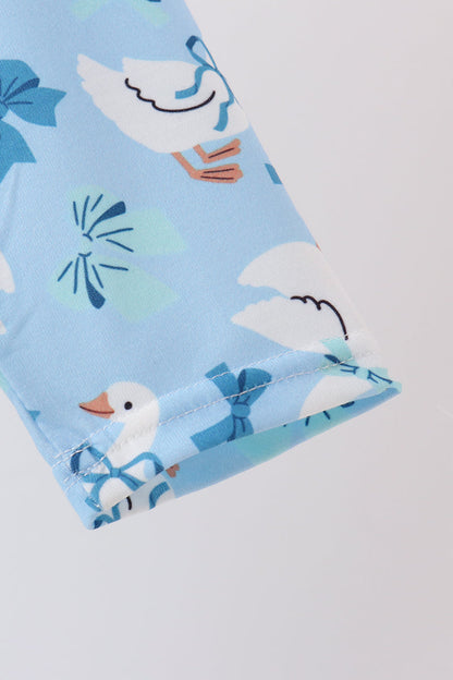 Blue Goose Bow Embroidery Ruffle Dress
