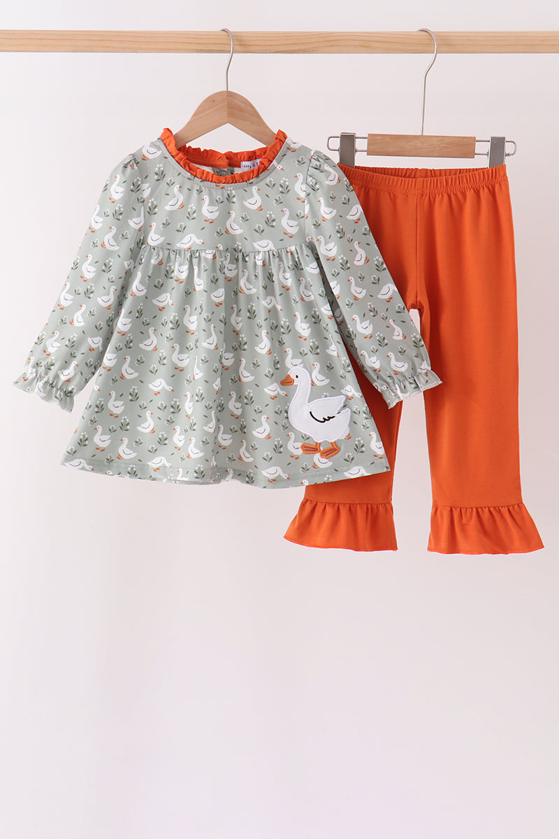 Grey Goose Appliqué Ruffle Pants Set