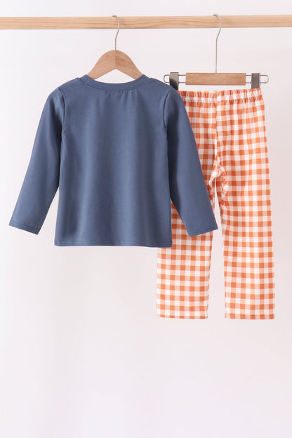 Navy Goose Appliqué Gingham Pants Set