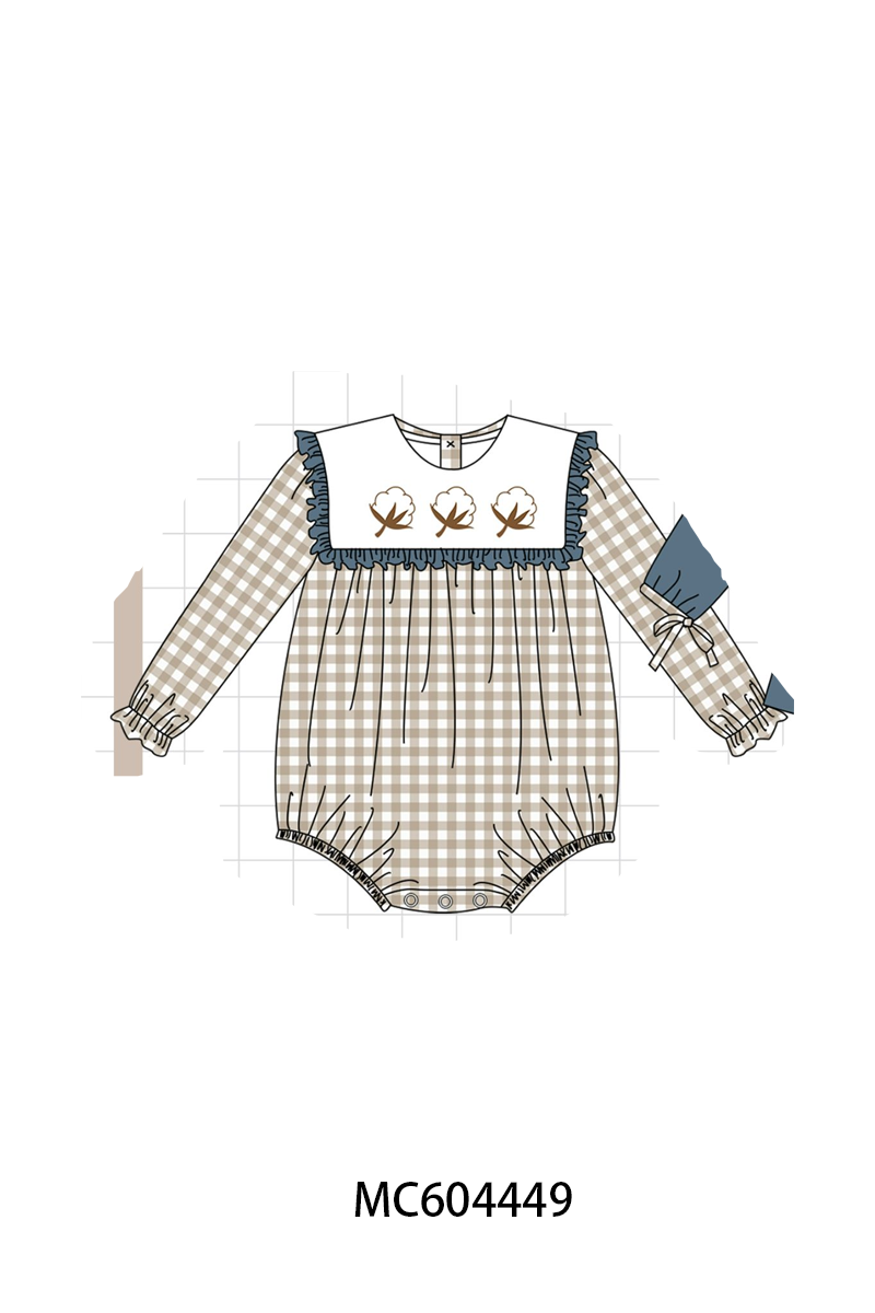 Teal Cotton Embroidery Gingham Ruffle Bubble