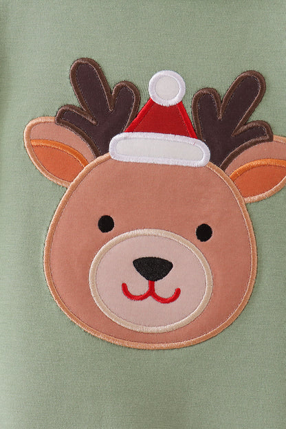 Sage Reindeer Applique Ruffle Romper