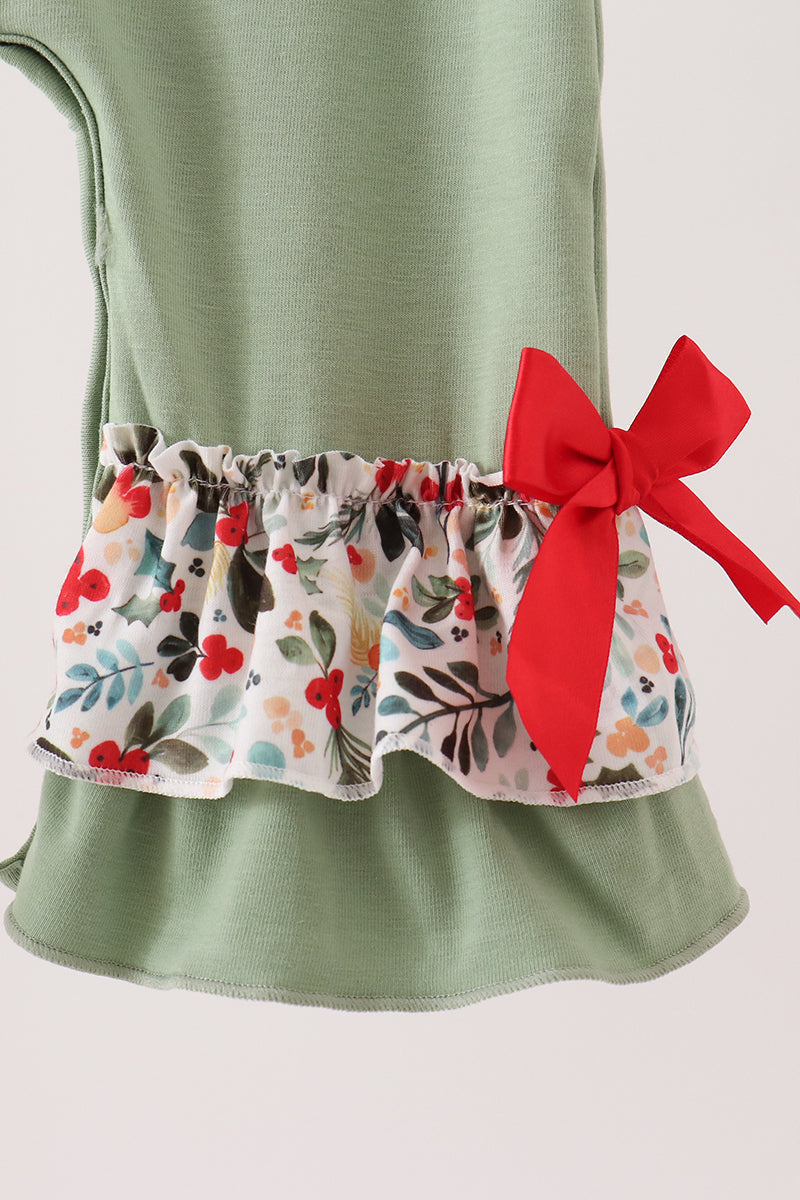 Sage Reindeer Applique Ruffle Romper