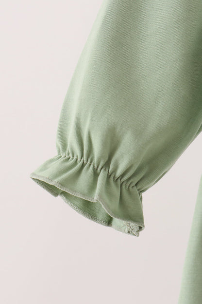 Sage Reindeer Applique Ruffle Romper