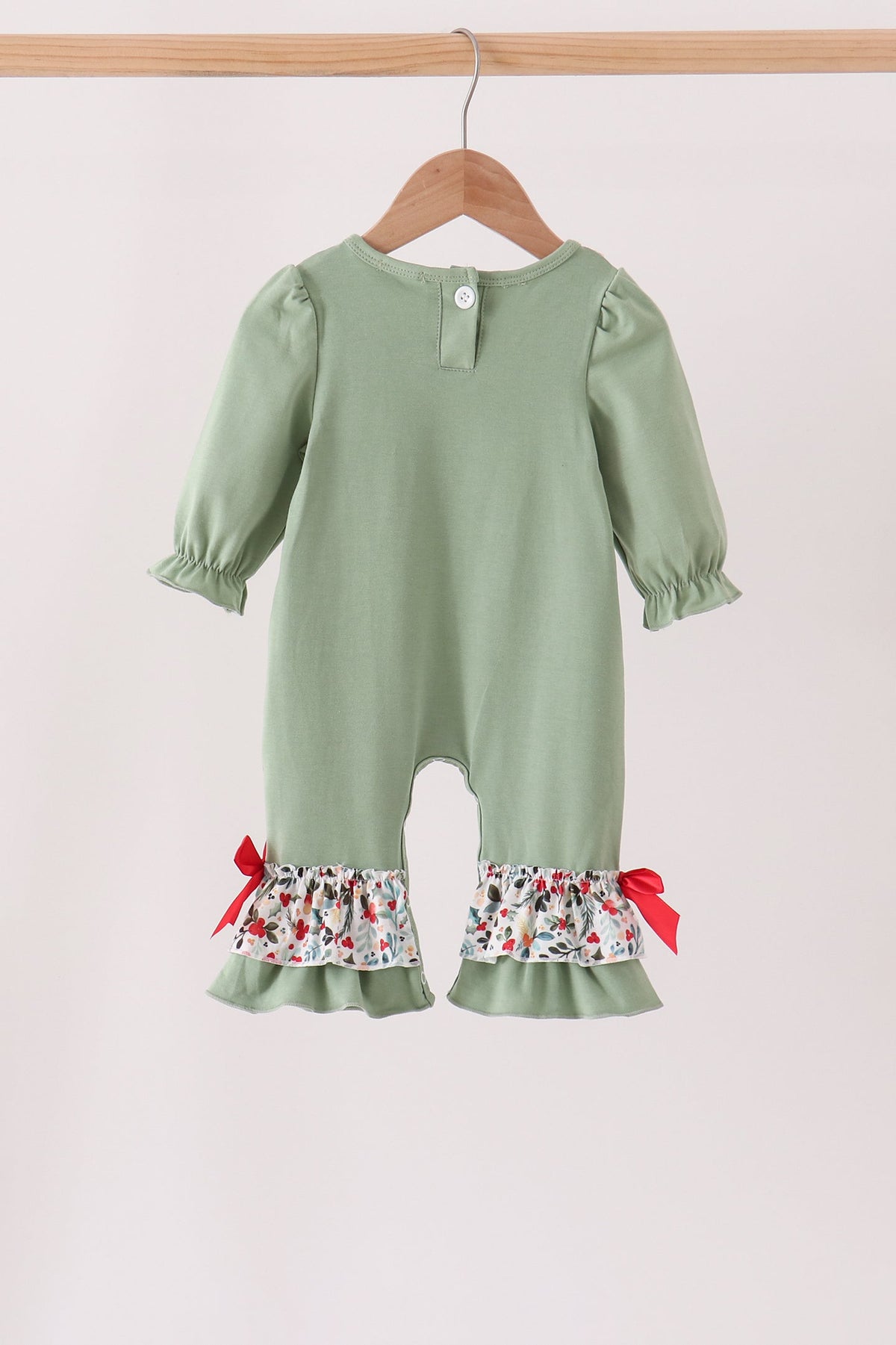 Sage Reindeer Applique Ruffle Romper