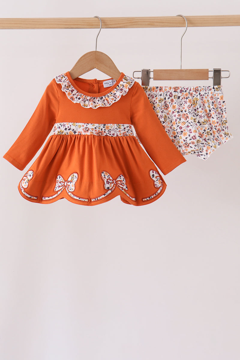 Orange Floral Ruffle Bloomer Set