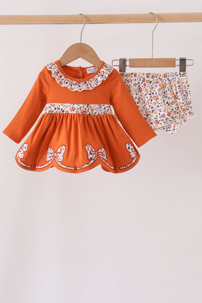 Orange Floral Ruffle Bloomer Set