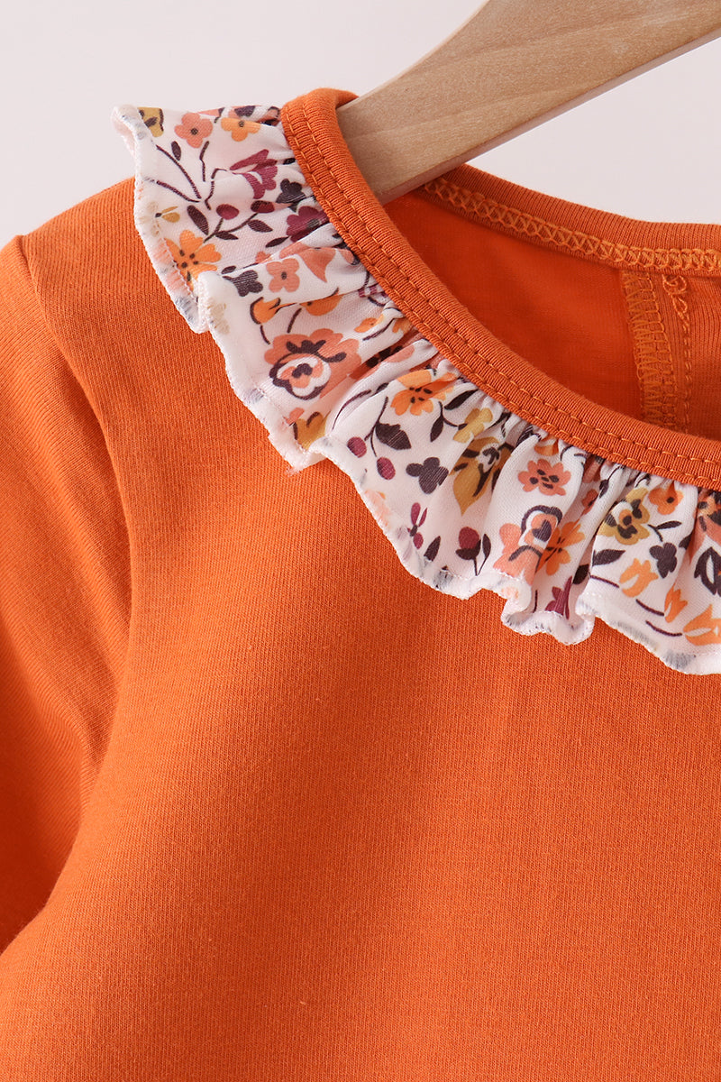 Orange Floral Ruffle Pants Set