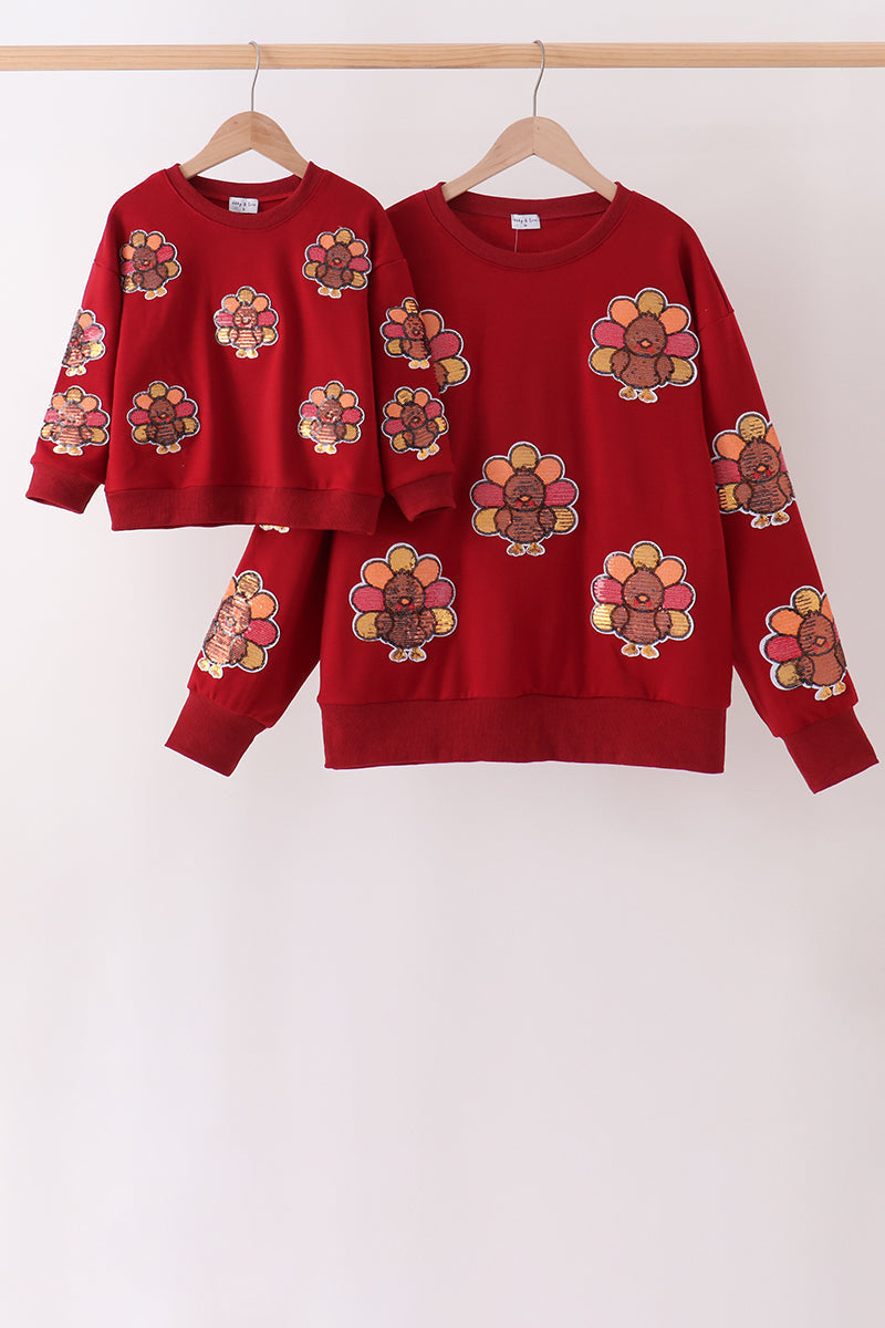 Rust Turkey Sequin Mom & Me Top