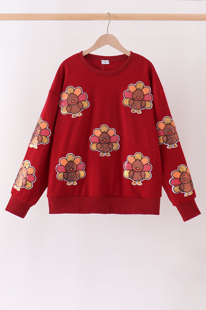 Rust Turkey Sequin Mom & Me Top