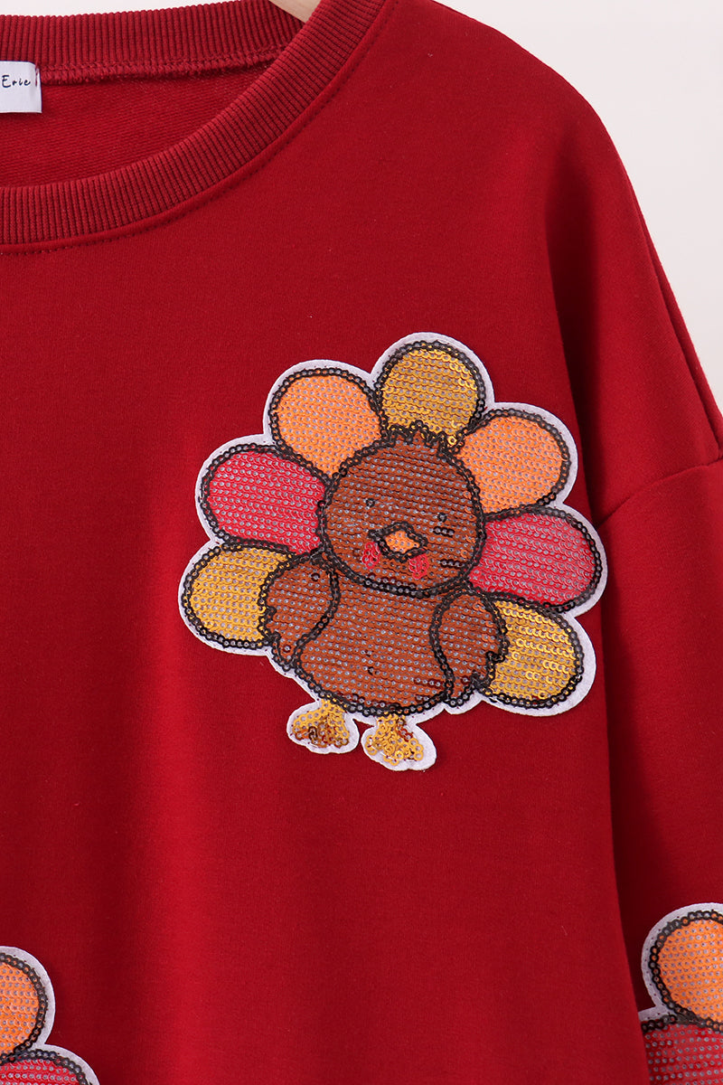 Rust Turkey Sequin Mom & Me Top