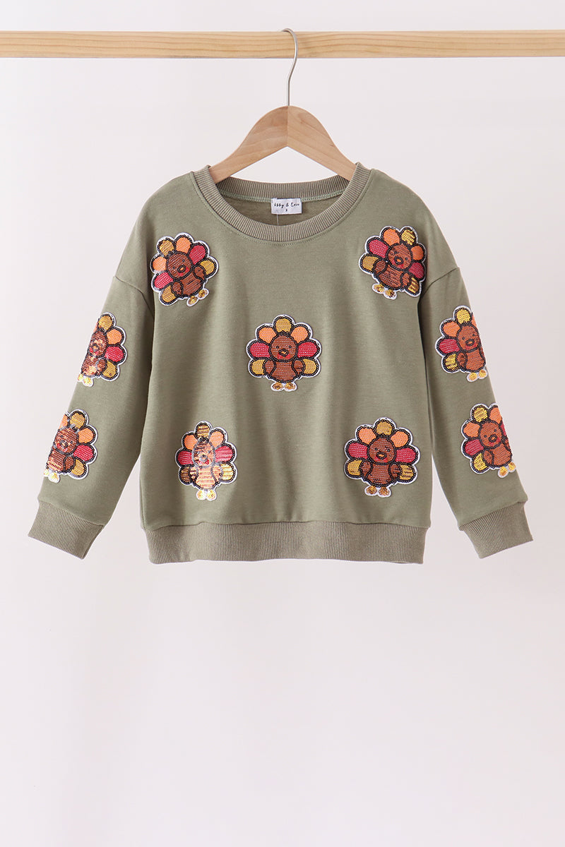 Green Turkey Sequin Mom & Me Top