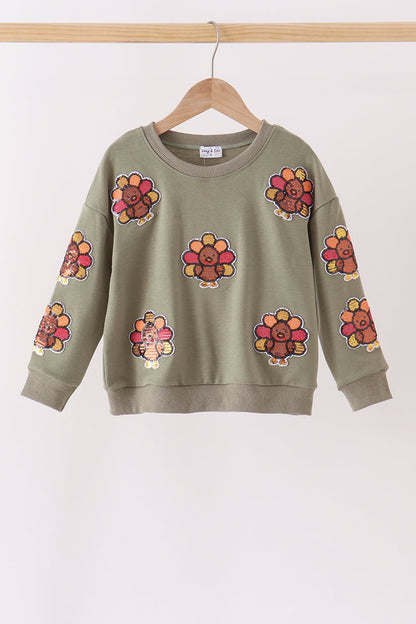 Green Turkey Sequin Mom & Me Top