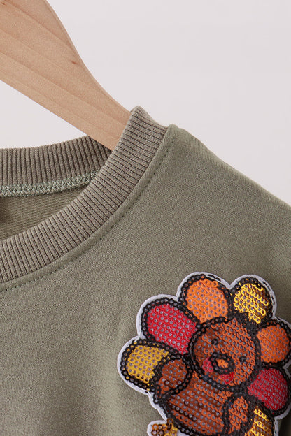 Green Turkey Sequin Mom & Me Top