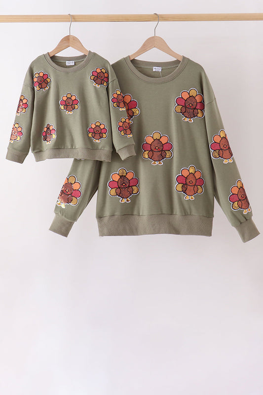 Green Turkey Sequin Mom & Me Top