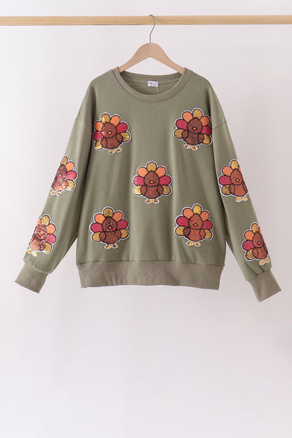 Green Turkey Sequin Mom & Me Top