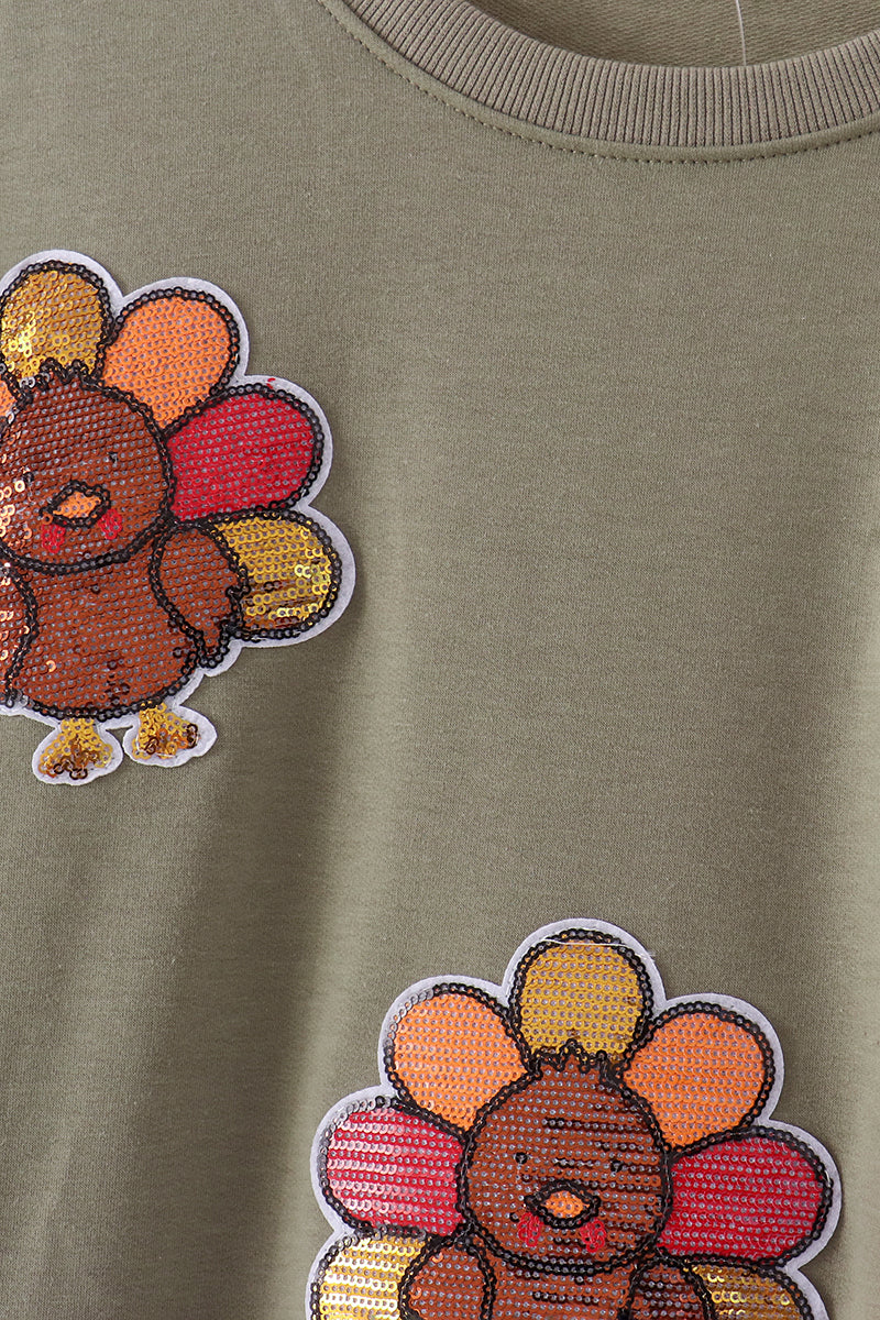 Green Turkey Sequin Mom & Me Top
