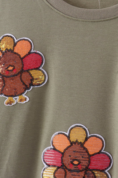 Green Turkey Sequin Mom & Me Top