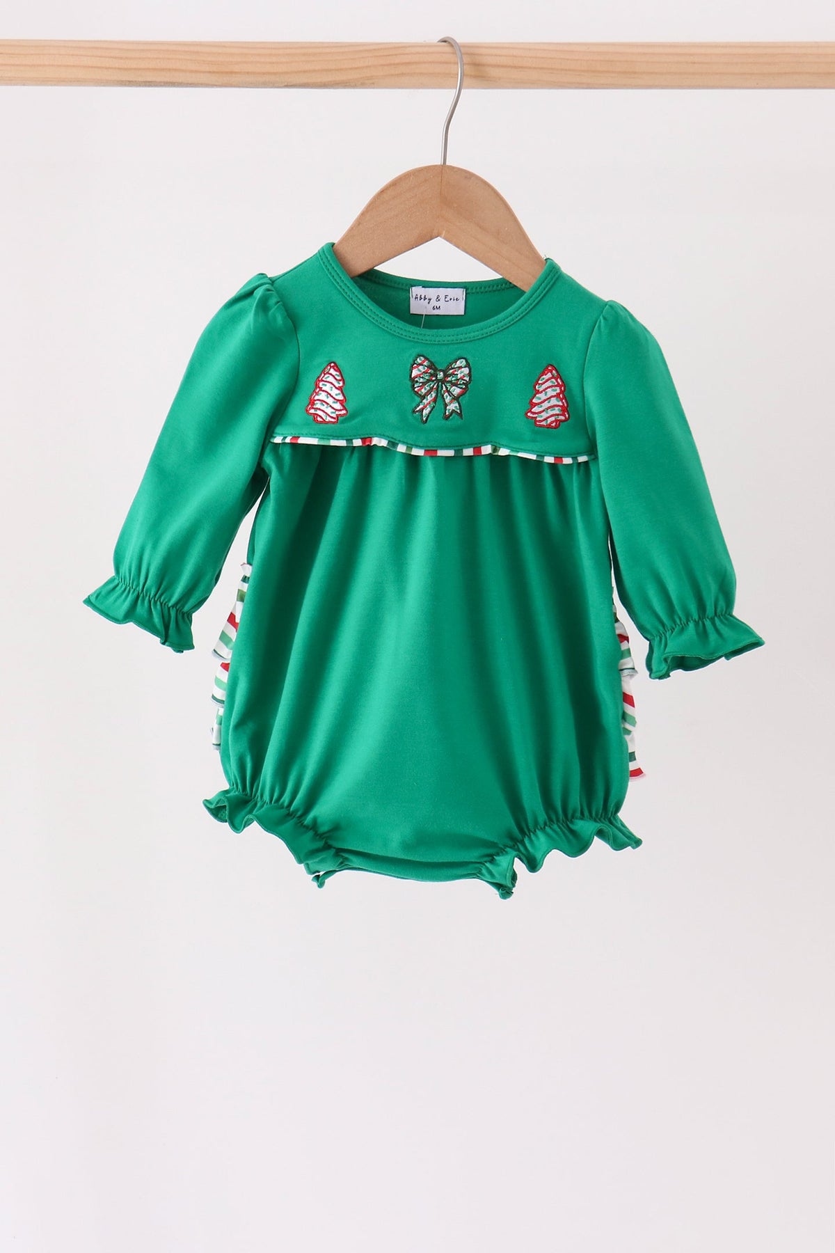Green Christmas Tree Bow Appliqué Ruffle Bubble
