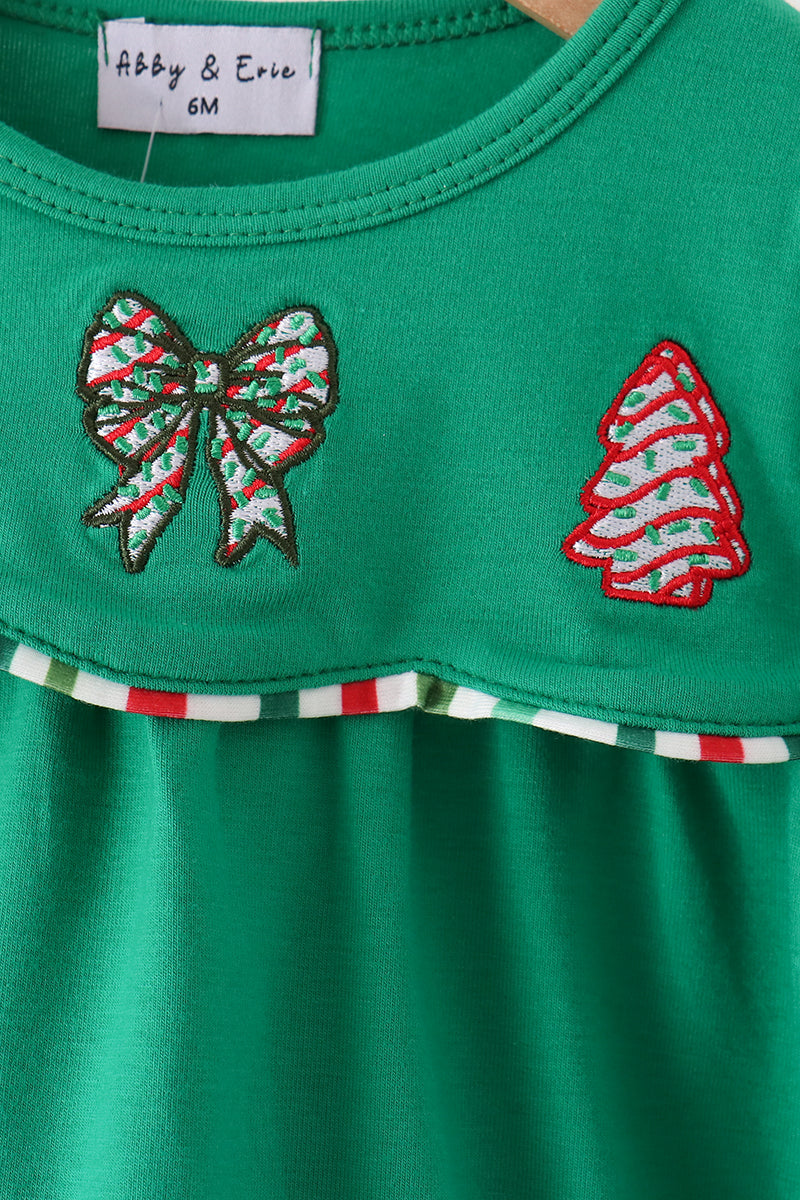 Green Christmas Tree Bow Appliqué Ruffle Bubble