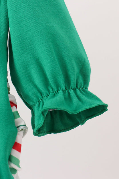 Green Christmas Tree Bow Appliqué Ruffle Bubble