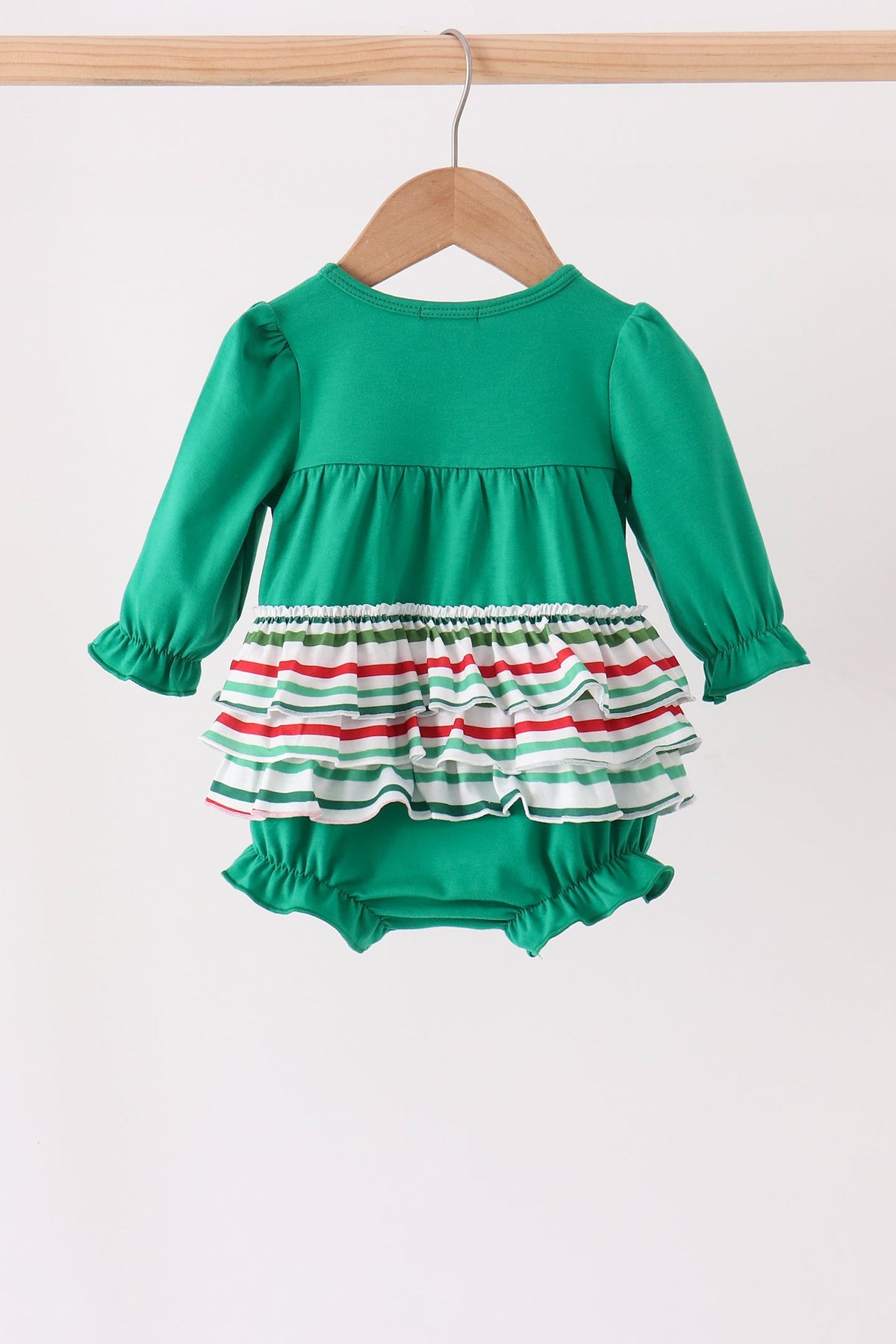 Green Christmas Tree Bow Appliqué Ruffle Bubble