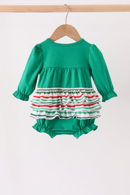 Green Christmas Tree Bow Appliqué Ruffle Bubble