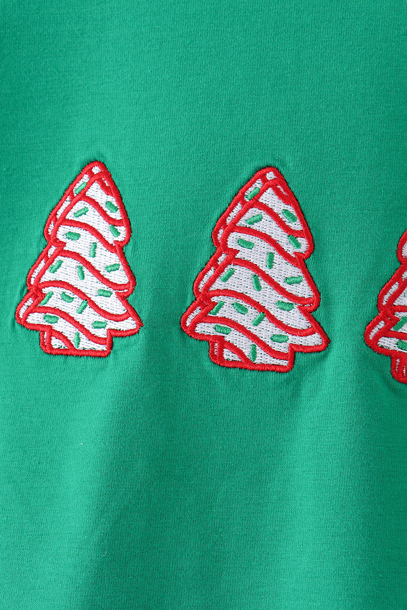 Green Christmas Tree Appliqué Stripe Pants Set