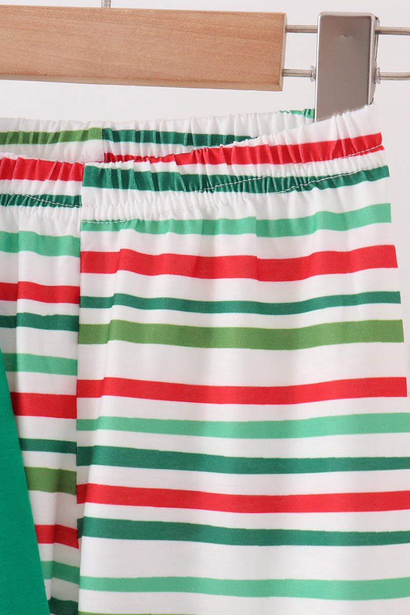 Green Christmas Tree Appliqué Stripe Pants Set