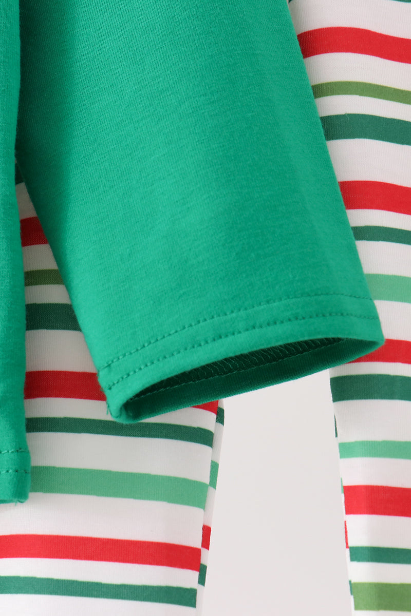 Green Christmas Tree Appliqué Stripe Pants Set
