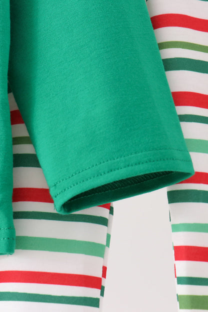 Green Christmas Tree Appliqué Stripe Pants Set