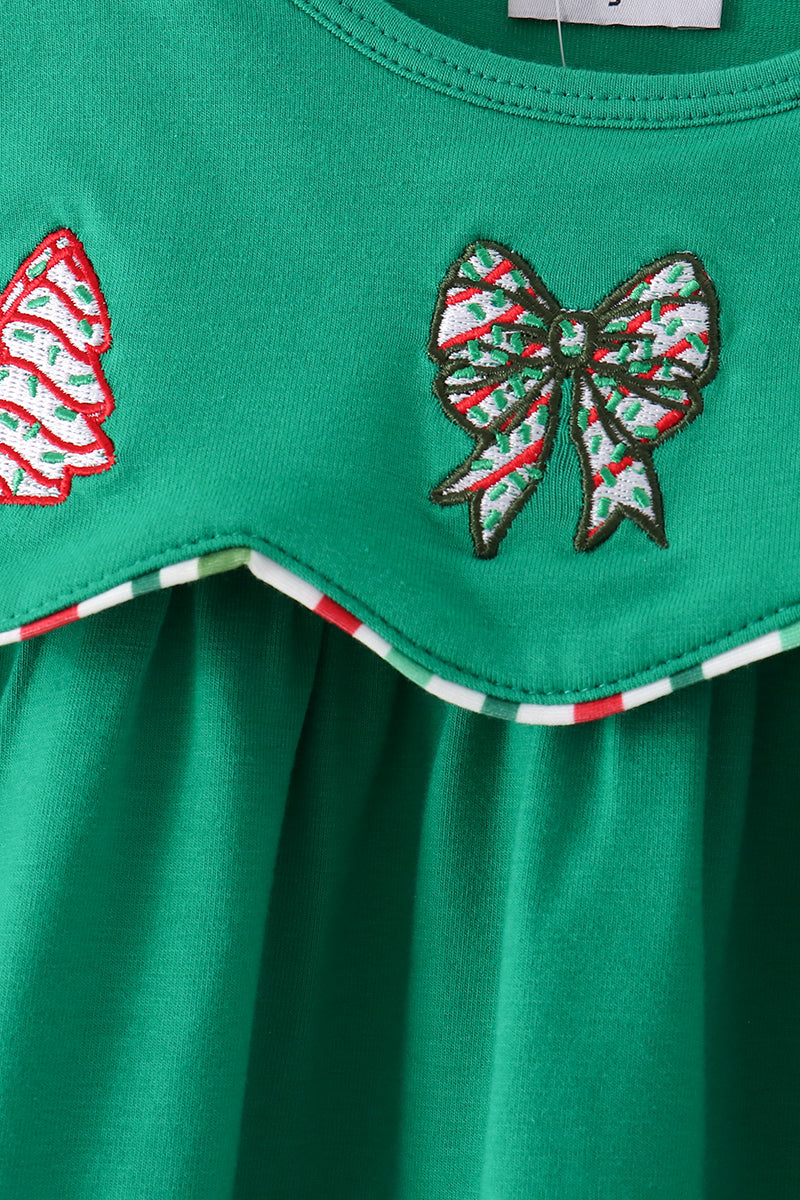 Green Christmas Tree Appliqué Stripe Ruffle Pants Set