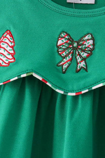 Green Christmas Tree Appliqué Stripe Ruffle Pants Set