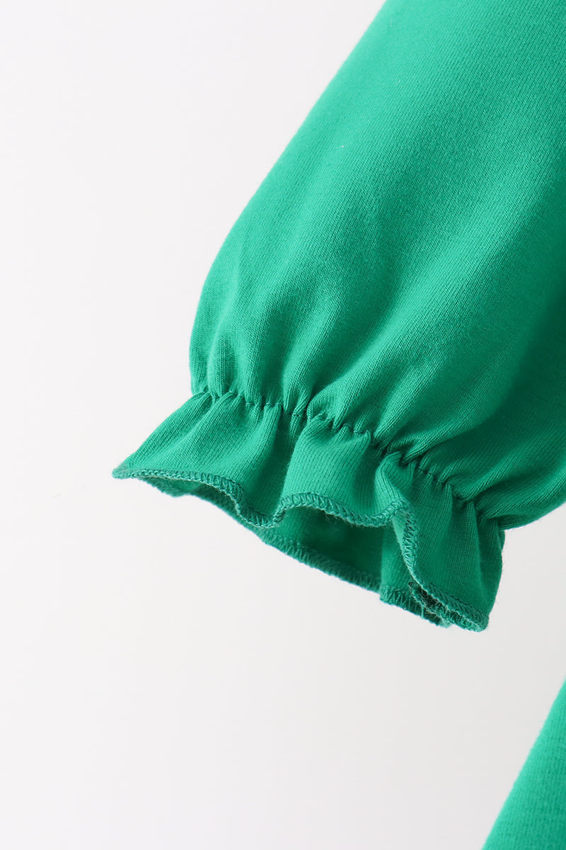 Green Christmas Tree Appliqué Stripe Ruffle Pants Set